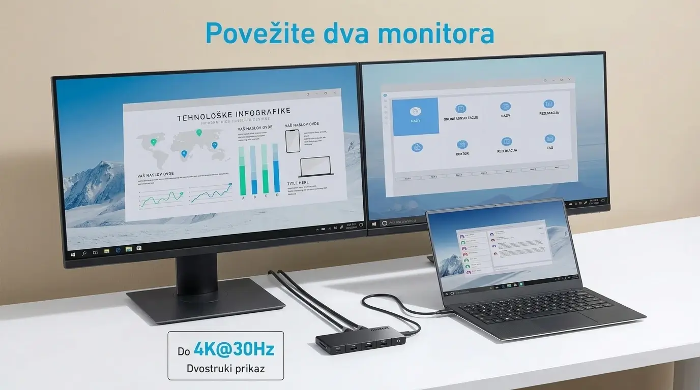 Anker Hub 10-u-1 USB-C 364 2×HDMI/USB-C Data/3xUSB-A/PD-IN/RJ45/SD/USB-C Up Crna
