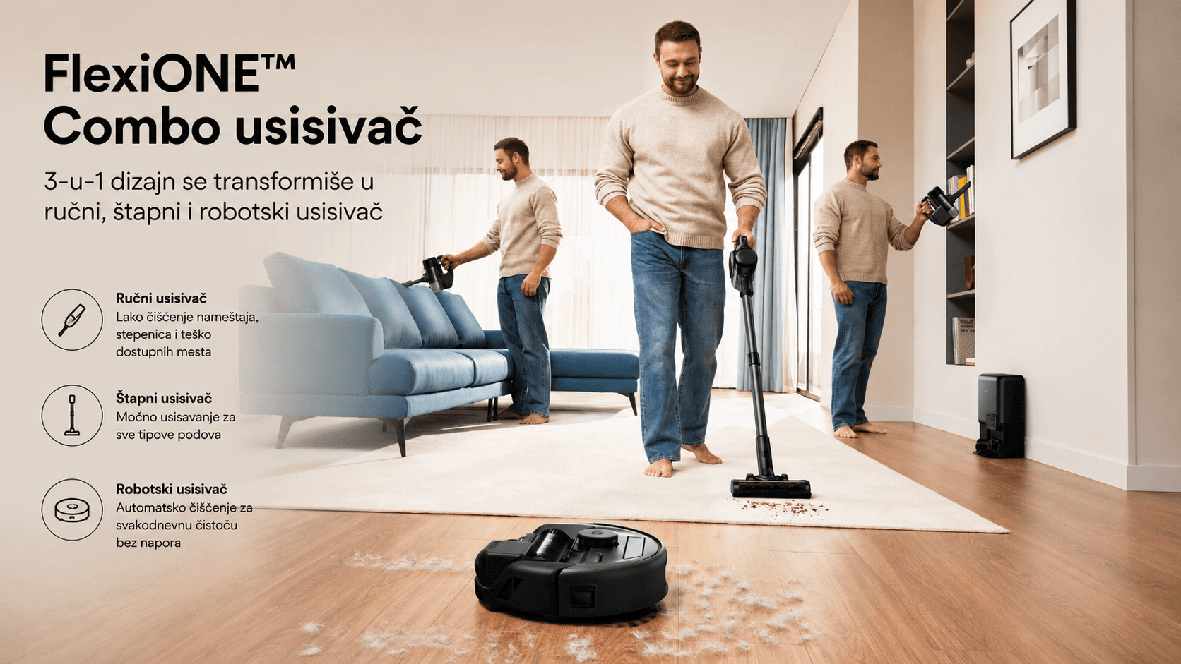 Eufy Robot Usisivač 3-u-1 (robotski&štapni&ručni)