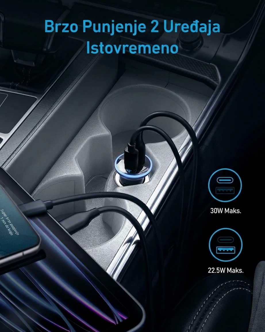 Anker Punjač Auto 52.5W 323 Crna