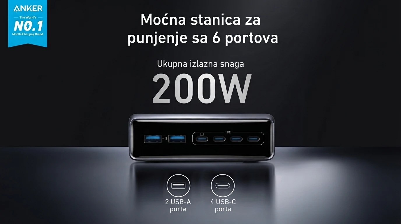 Anker Stoni Punjač Prime GaN 200W 6 Ports