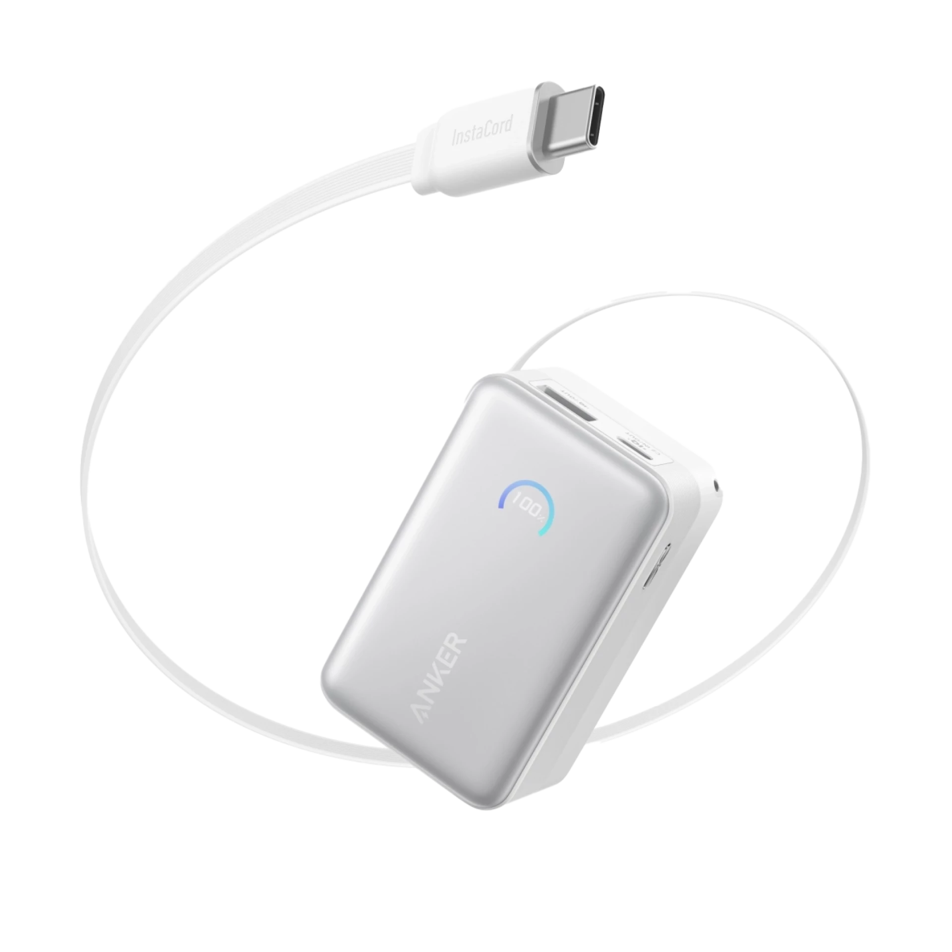 Anker Power Bank Nano 10.000 mAh 45W Built-In Retractable USB-C Kablovi Bela