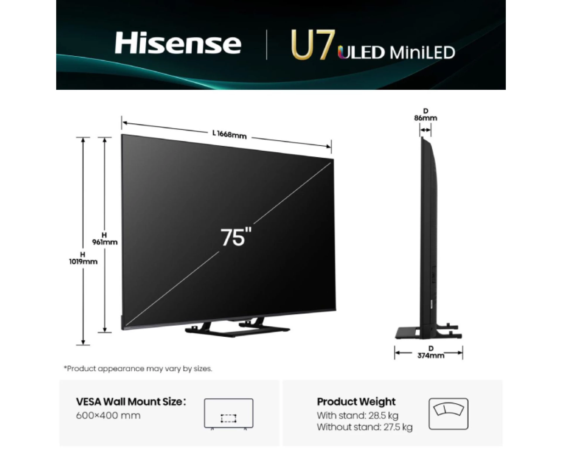 Hisense 75U7Q PRO Smart TV 75" 4K Ultra HD ULED