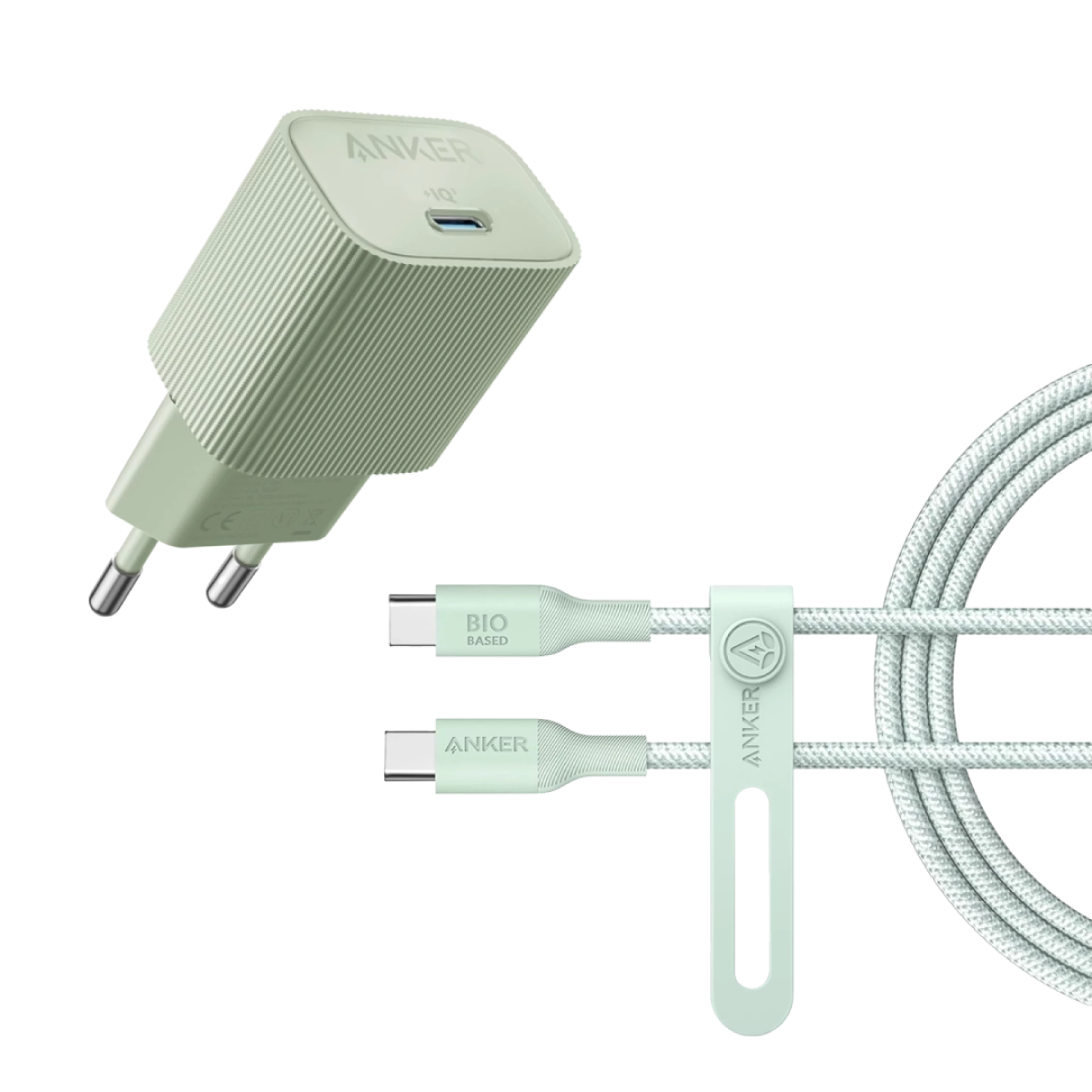 Anker Punjač 30W Nano 4 511 USB-C Zelena + poklon USB-C na USB-C 1.8 m bio nylon