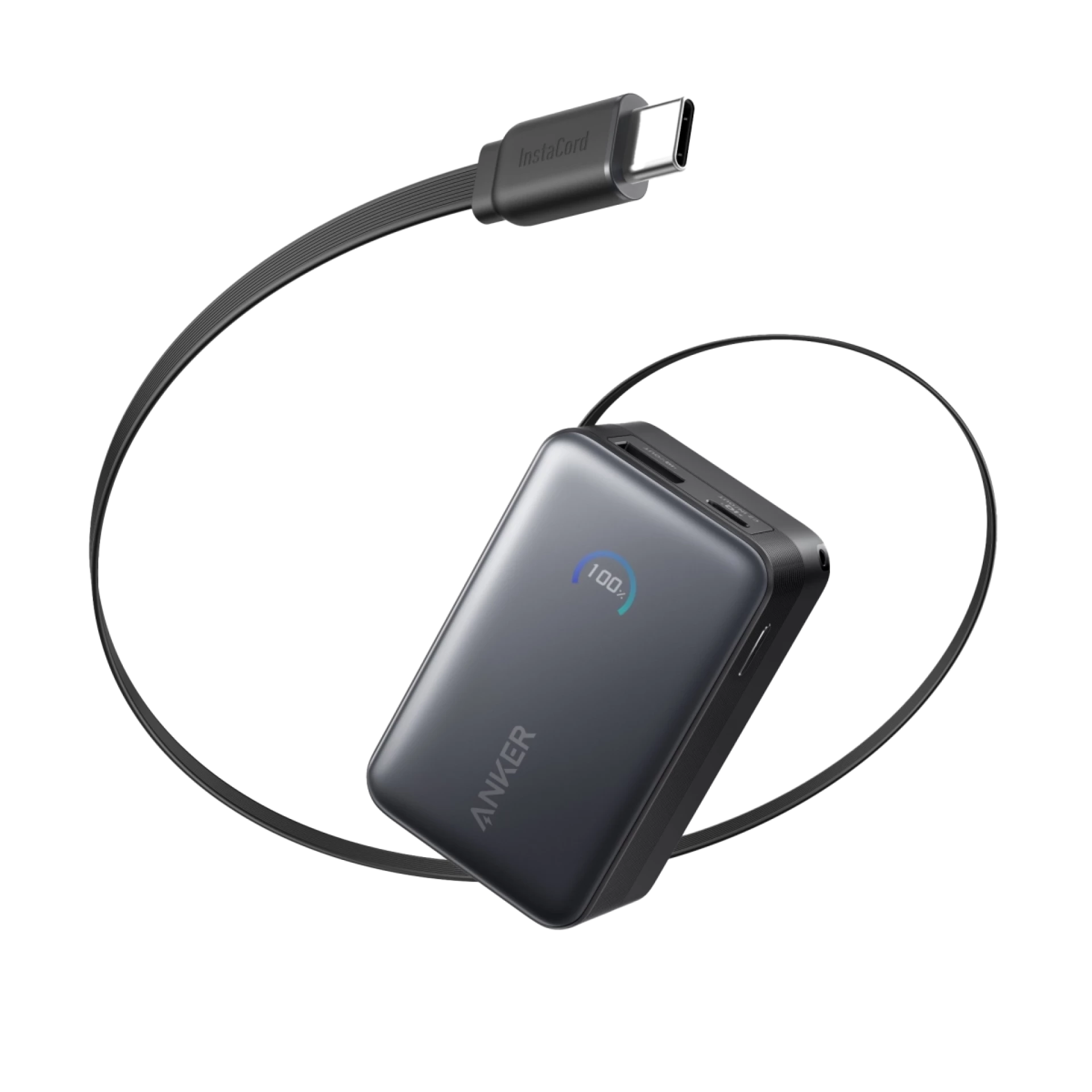 Anker Power Bank Nano 10.000 mAh 45W Built-In Retractable USB-C Kablovi Crna