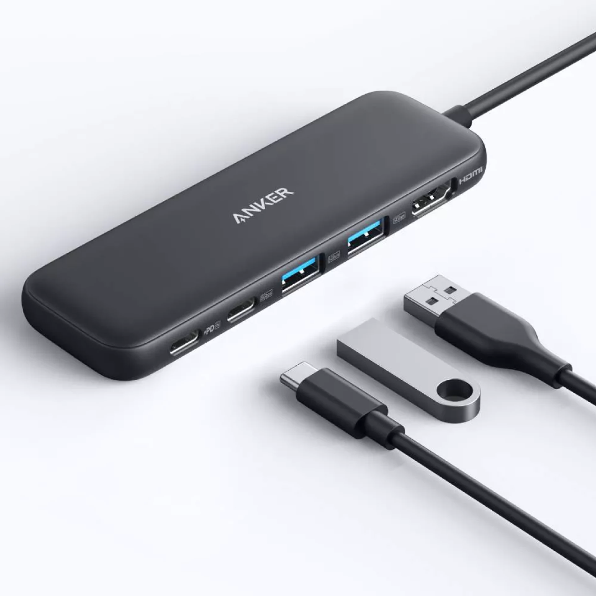 Anker Hub 5-u-1 USB-C 332 HDMI/USB-C Data/2xUSB-A./PD-IN Crna