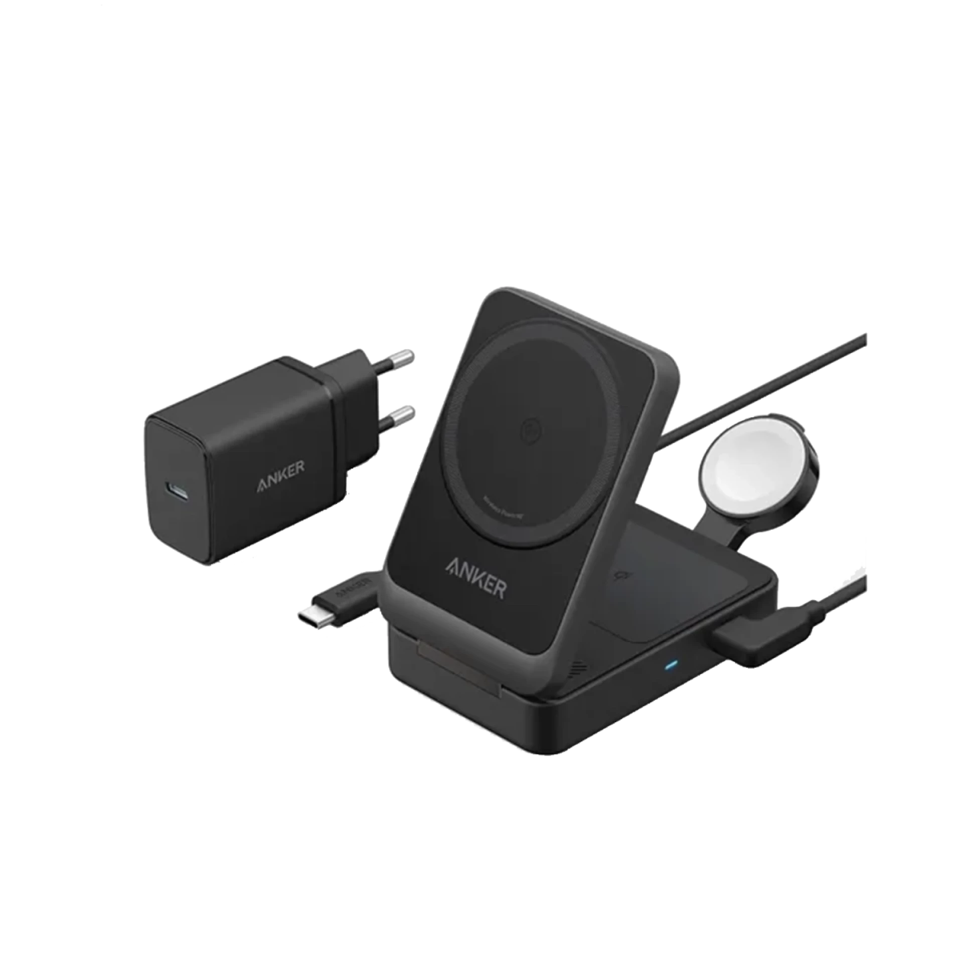 Anker Bežični punjač MagGo 15W Stoni Okrugli 3-u-1 Crna Set