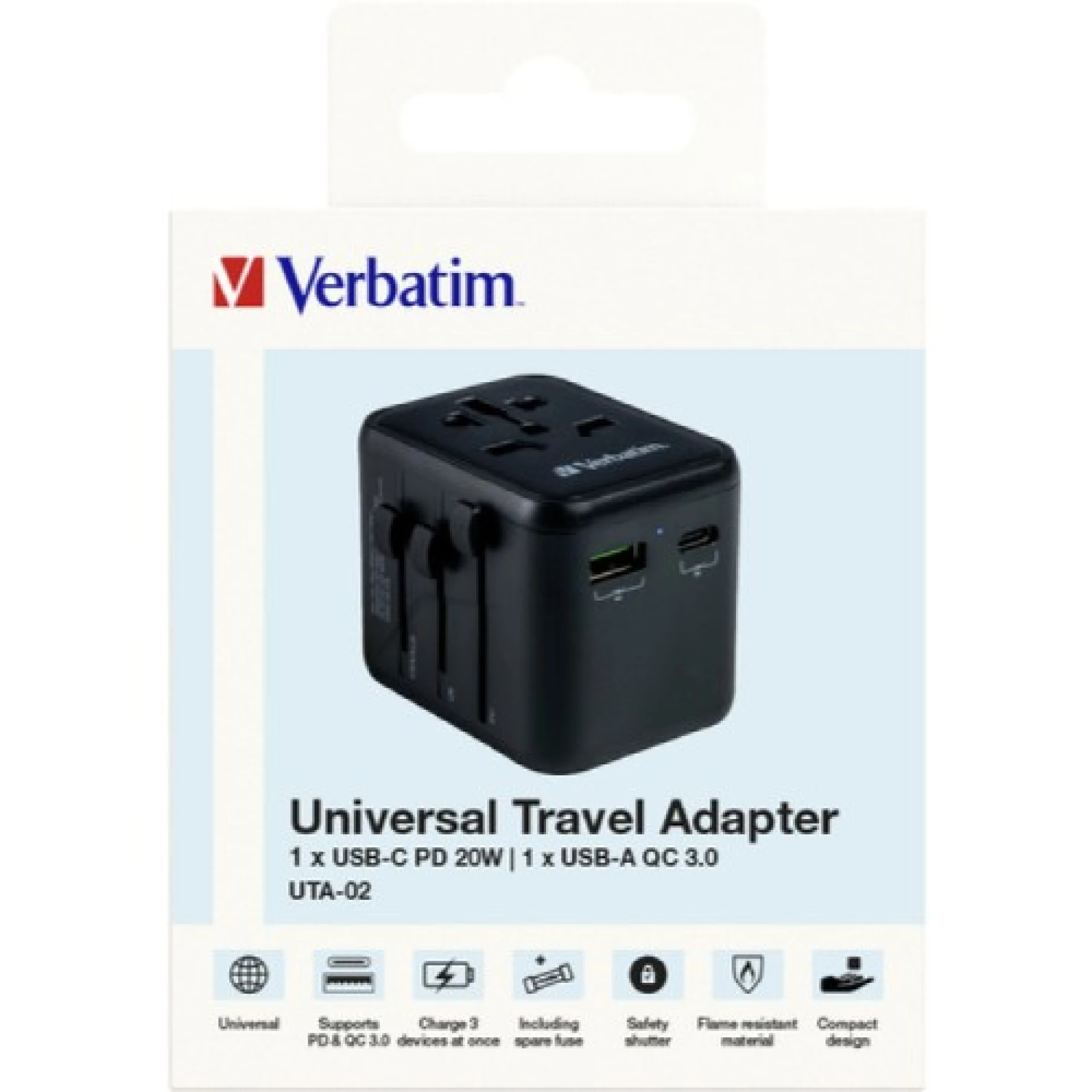 Verbatim UTA-02 Putni adapter US/UK/AUS/EU/USB-C(muški)/USB-A (ženski)