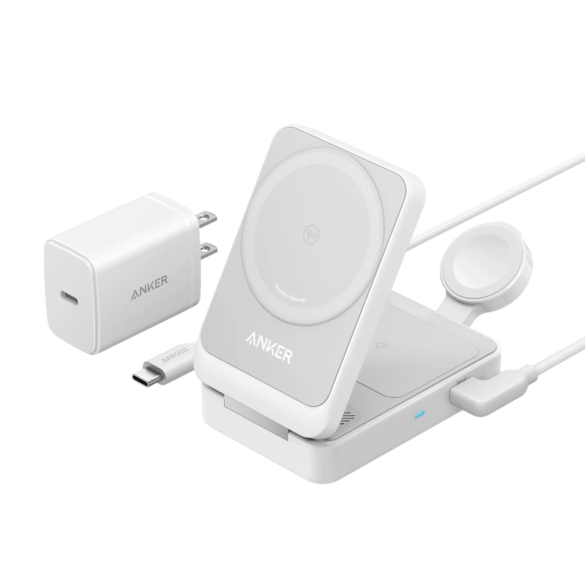 Anker Bežični punjač MagGo 15W Preklopni 3-u-1 Bela Set