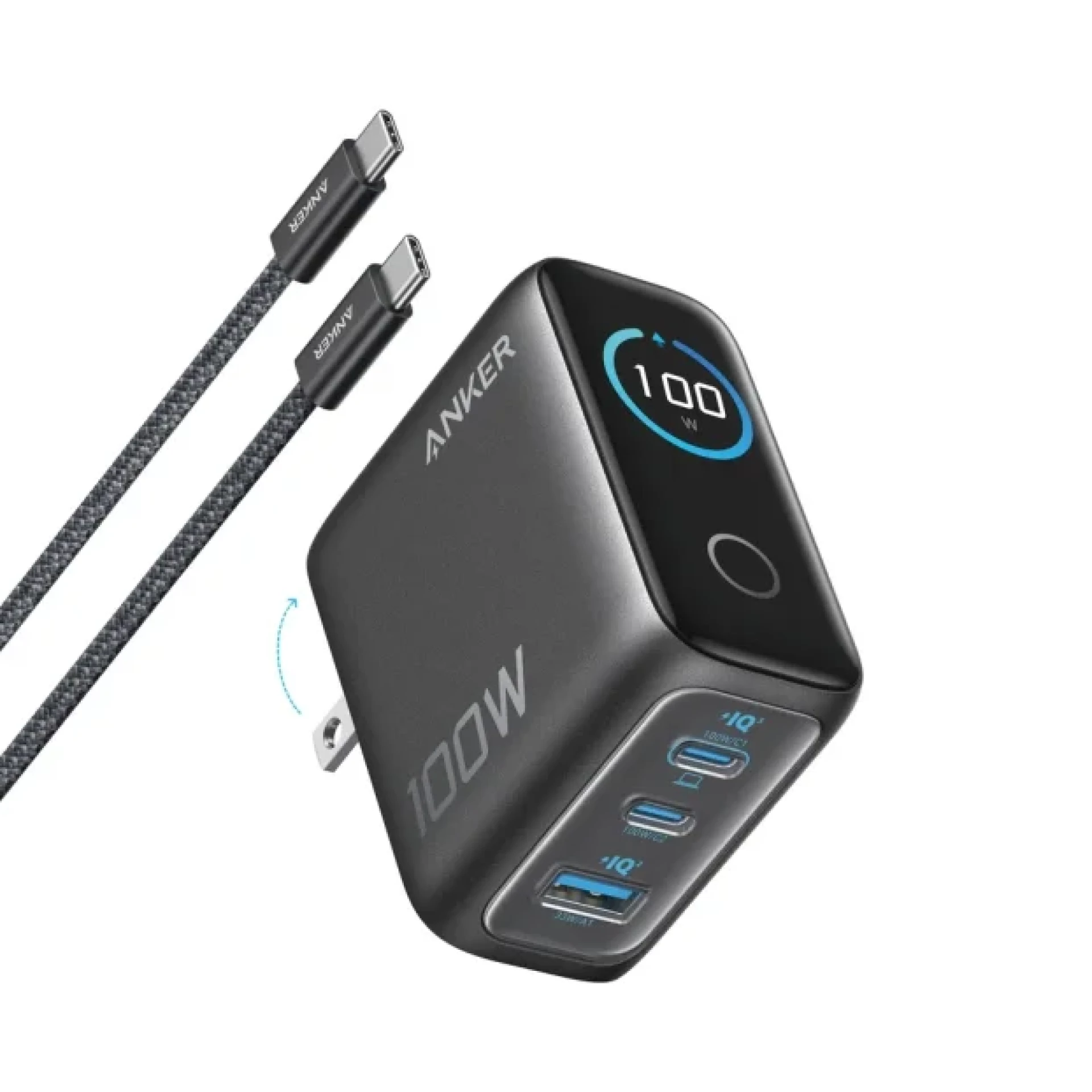 Anker Punjač 100W Nano 3 Porta Display Tamno Siva
