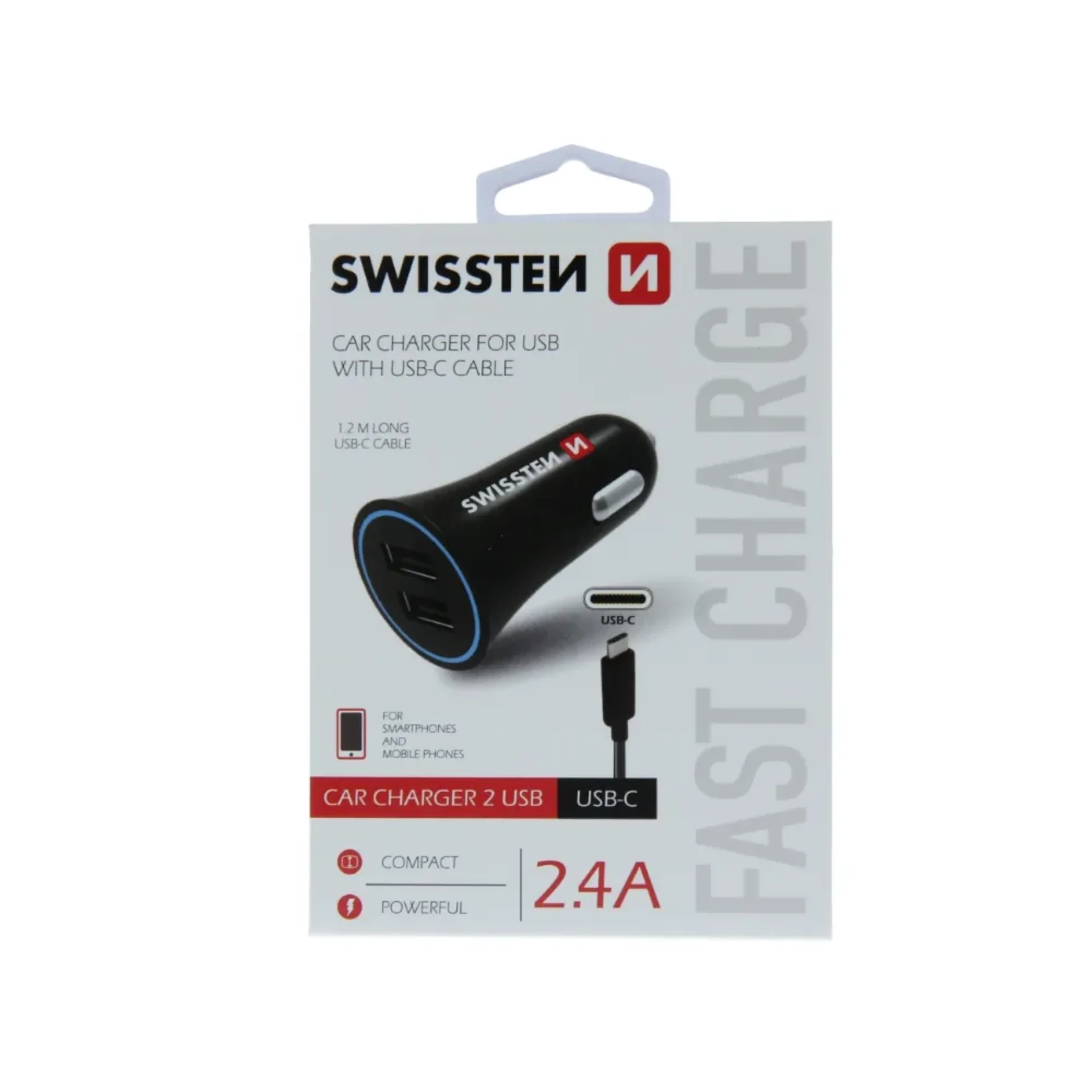 Swissten 714 Auto punjač sa kablom USB C+USB A 2.4A