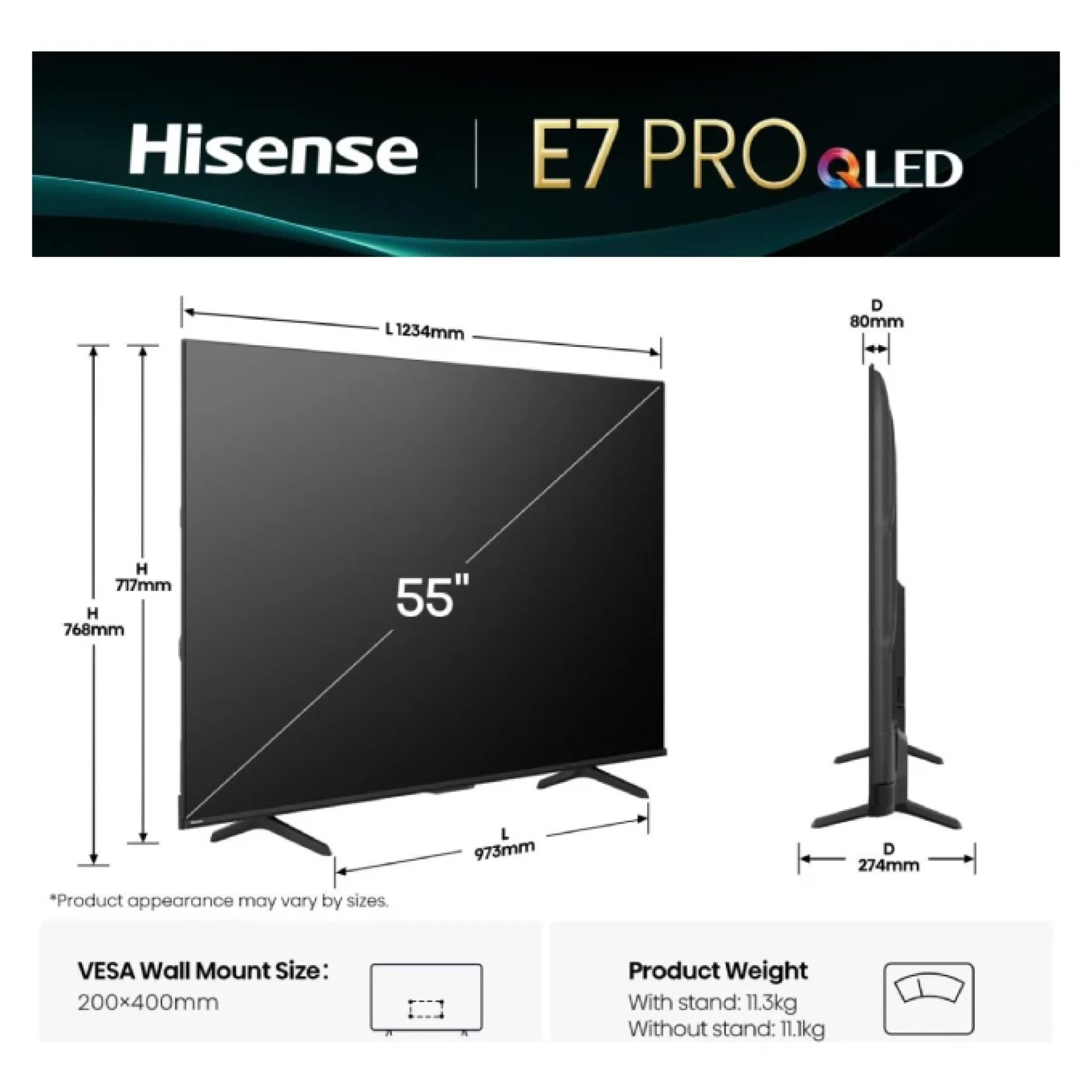 Hisense 55E7Q PRO Smart TV 55" 4K Ultra HD QLED