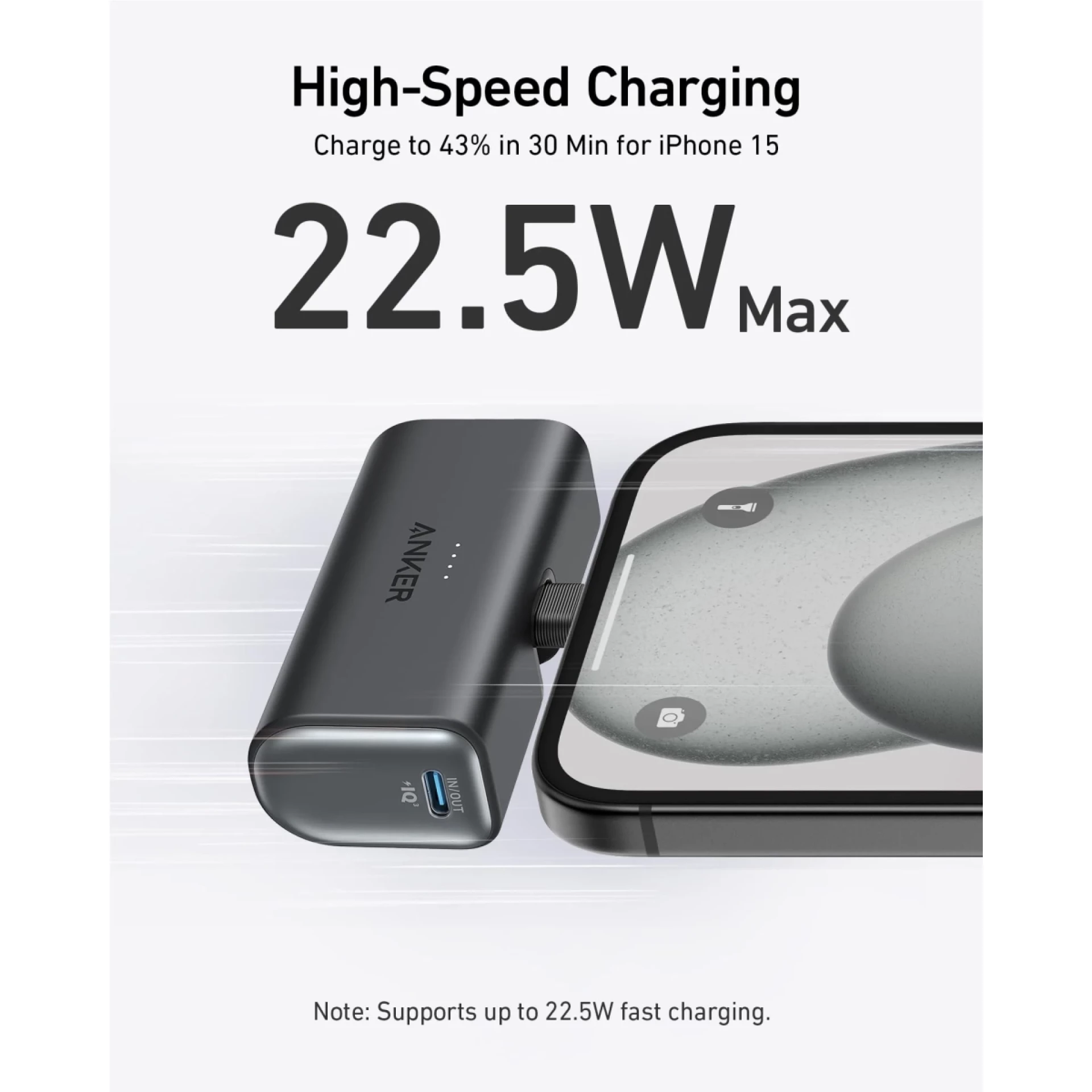 Anker Power Bank Nano 5.000 mAh 22.5W Built-In USB-C Crna