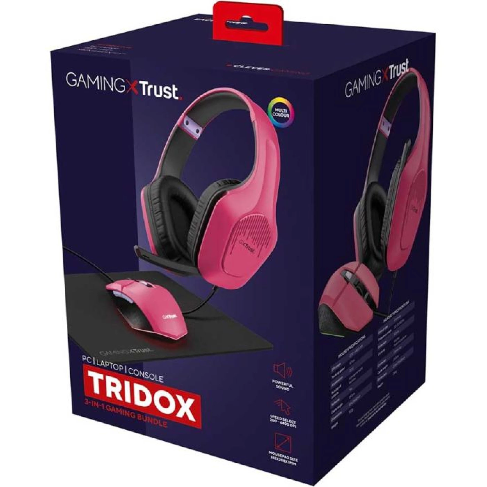 TRUST GXT790 TRIDOX 3-IN-1 GEJMERSKI SET - MIŠ, SLUŠALICE, PODLOGA Pink (25179)