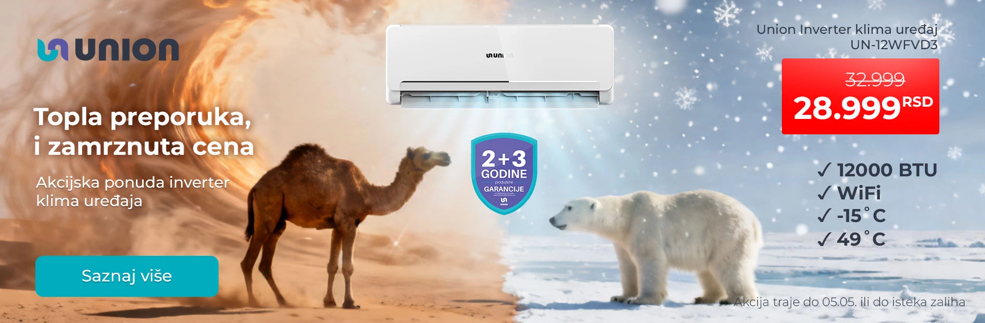 Akcijska ponuda inverter klima uređaja Union UN-12WFVD3