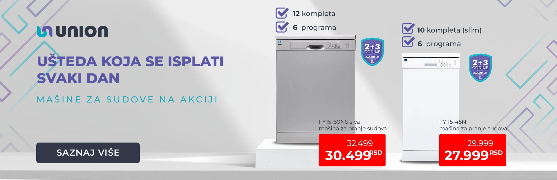 Akcijski modeli Union mašina za pranje sudova