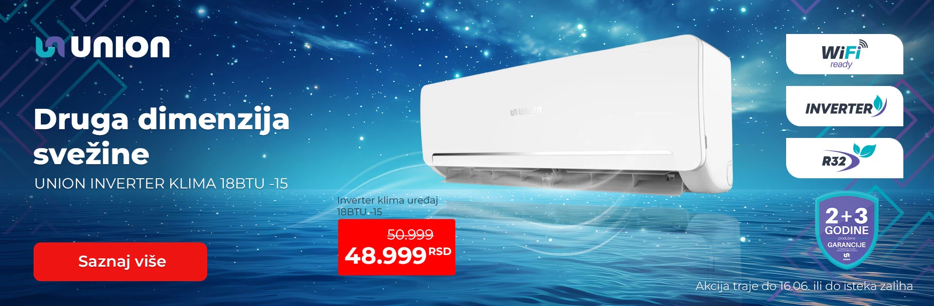 Super cena Union inverter klime 18000btu