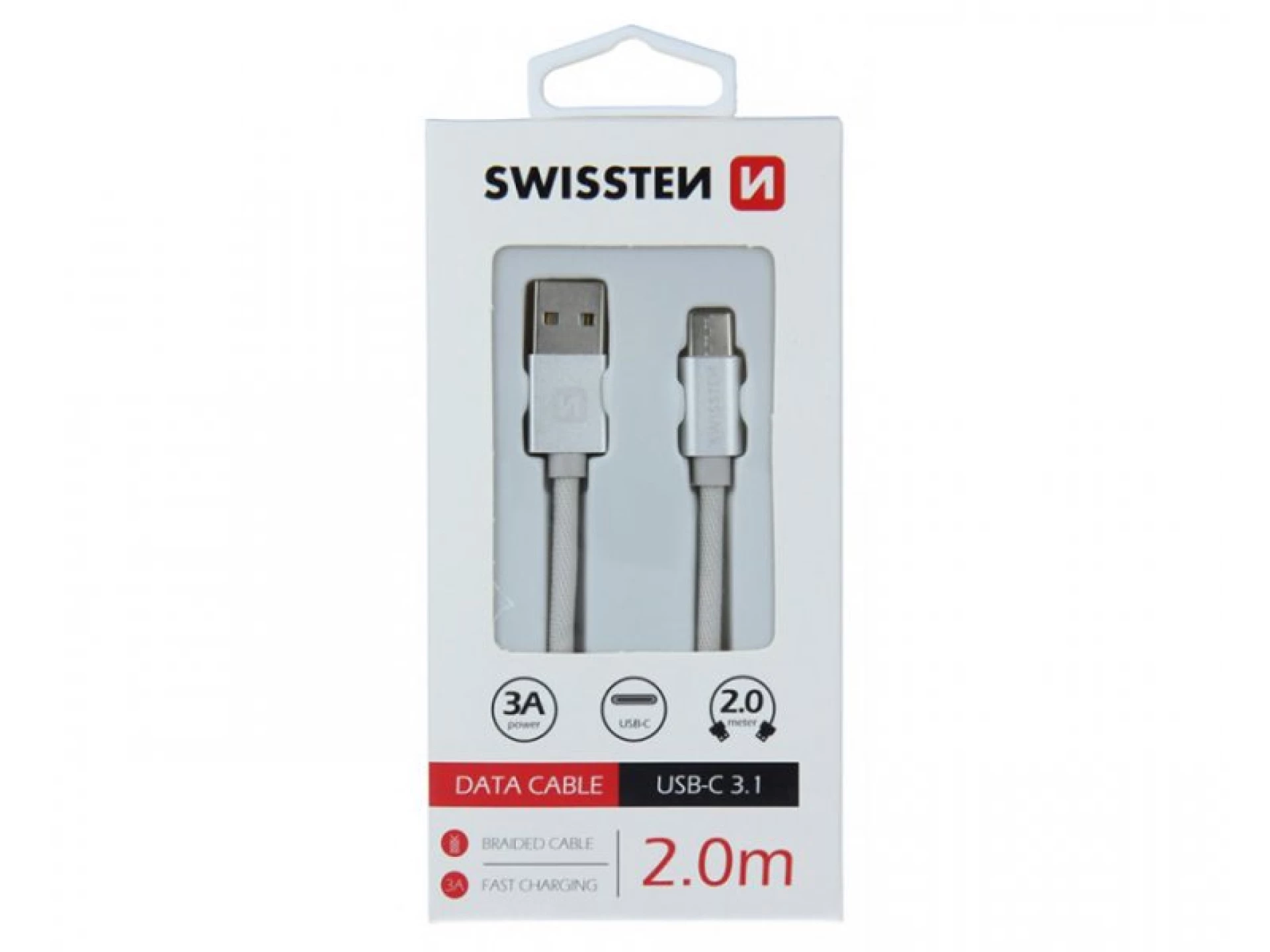 Swissten Data kabl za telefon USB C srebrni 2m