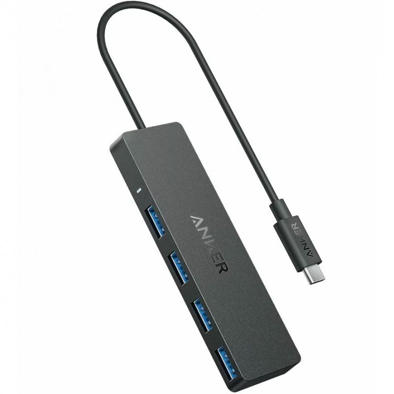 Anker Hub 4-u-1 USB-C 4×USB-A 3.0 5Gbps Crna